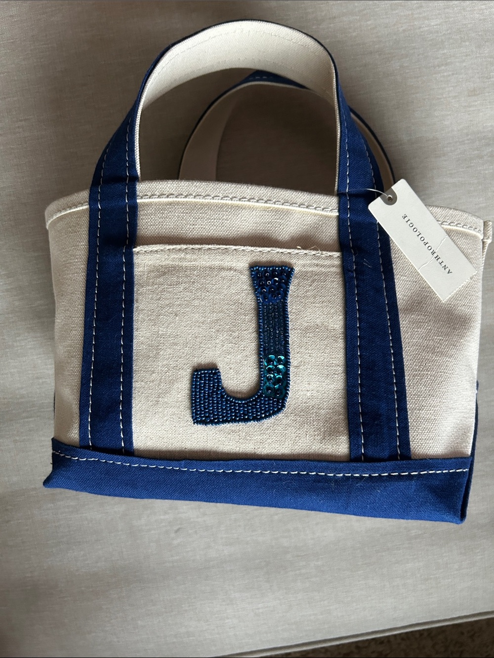 Anthropologie Hartley Monogram Initial Tote Bag - Blue J - NWT